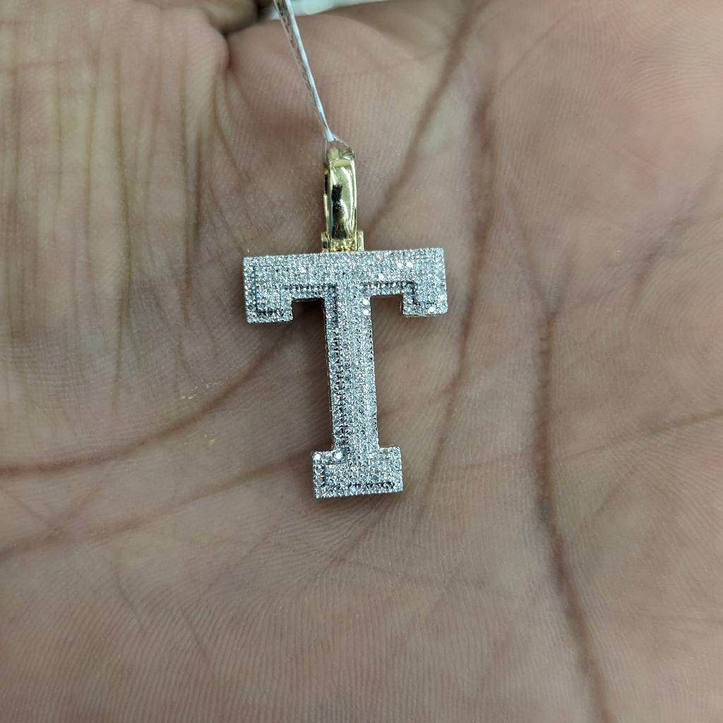 Real Diamond 10kt Gold Initial T Block Letter Pendant